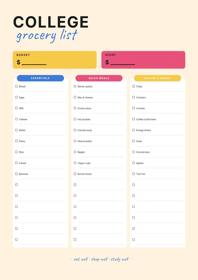 college-student-grocery-list form