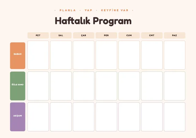 Renkli haftalık ders programı