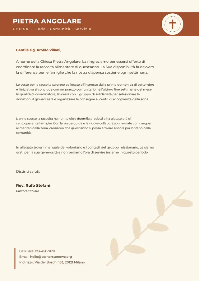 Modello di carta intestata per chiesa comunitaria