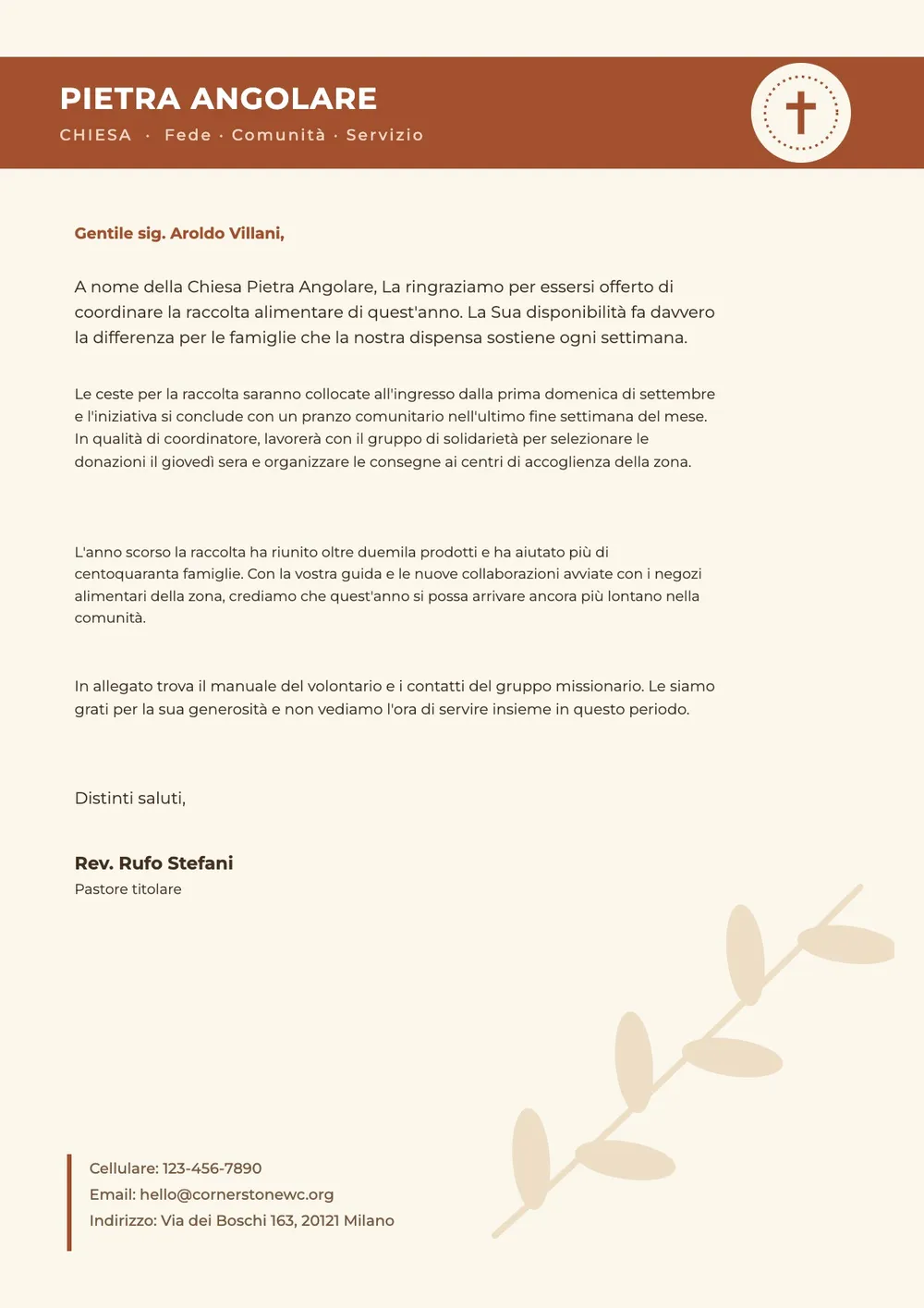 Modello di carta intestata per chiesa comunitaria
