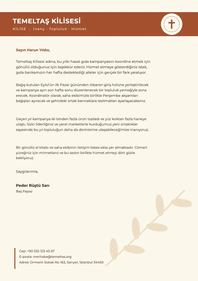 Topluluk kilisesi antetli kağıt şablonu