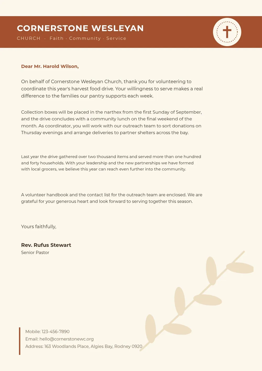 community church letterhead template