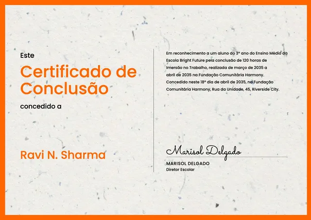 Modelo de certificado de conclusão de estágio