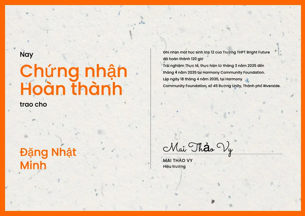 Mẫu giấy chứng nhận hoàn thành thực tập