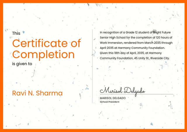 completion internship certificate template