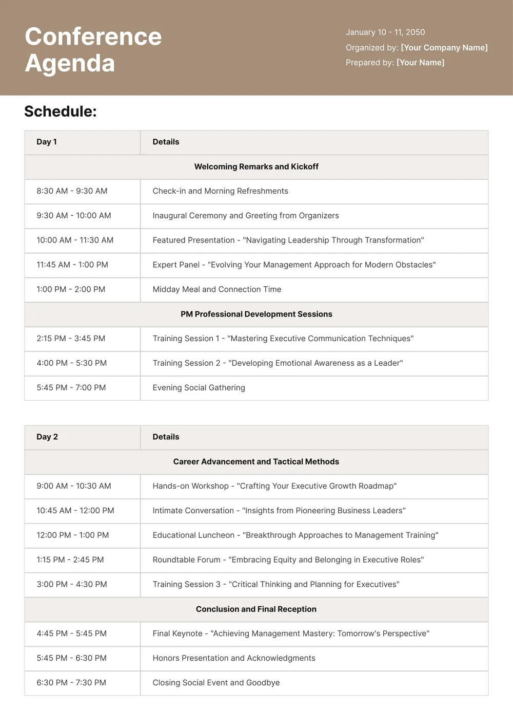 conference-itinerary form