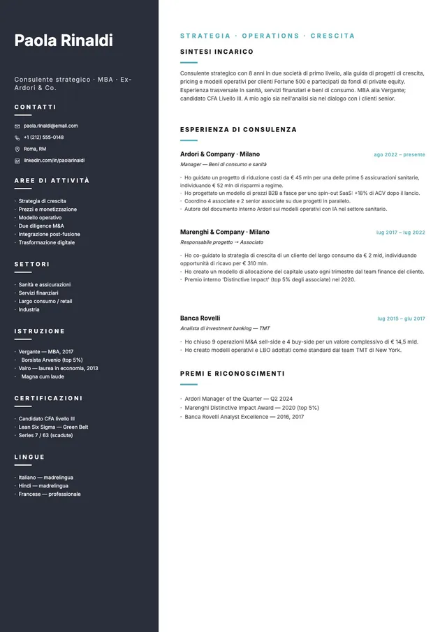 Modello di curriculum per consulenti