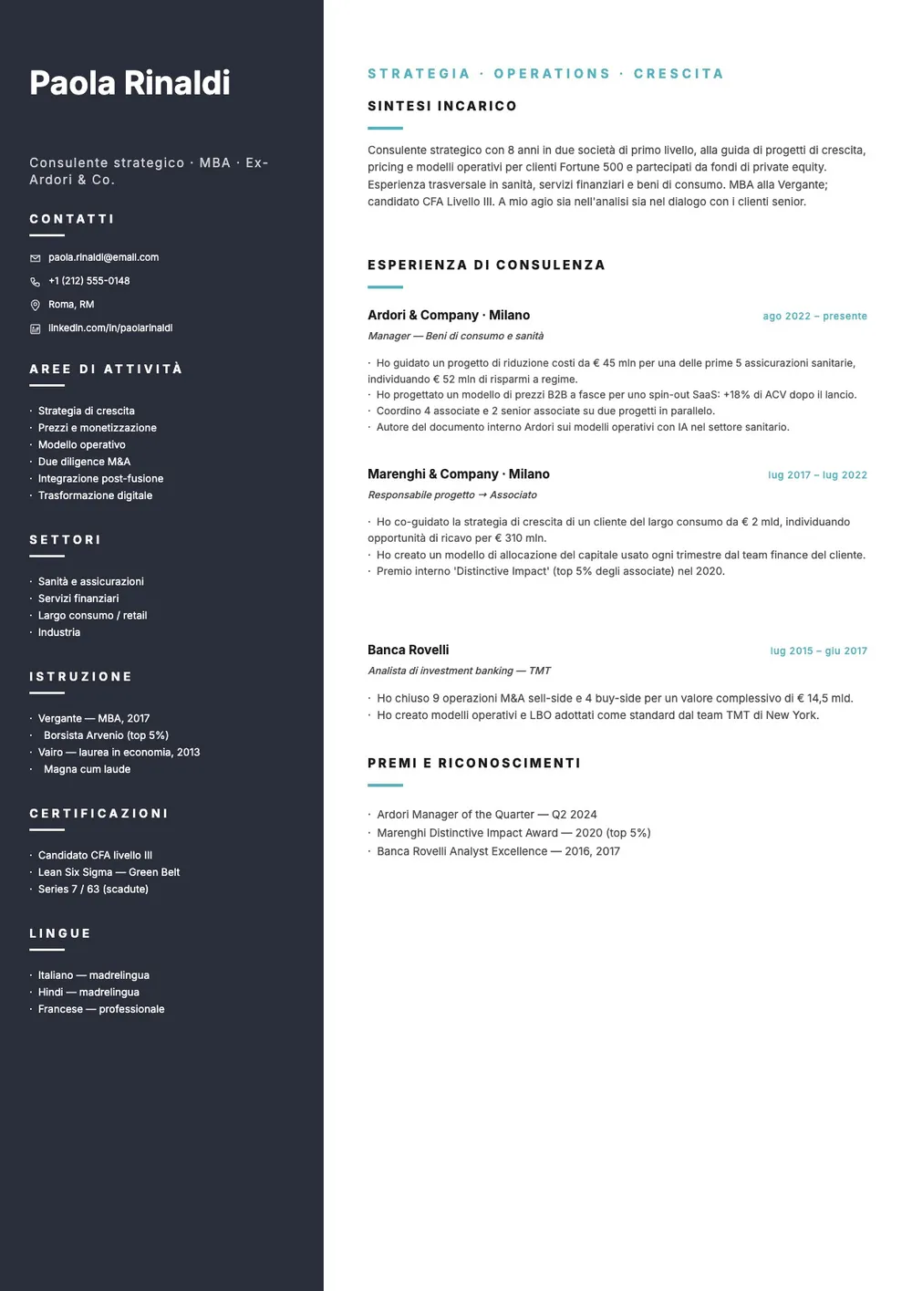 Modello di curriculum per consulenti