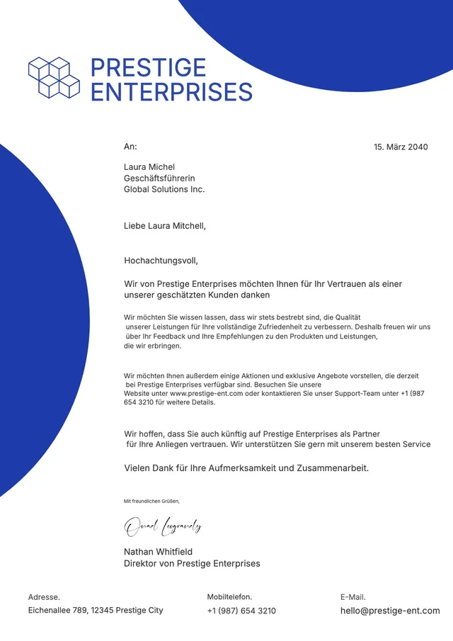 Briefkopf für Anerkennungsschreiben