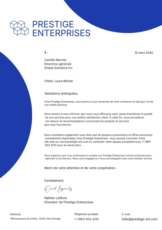 Papier en-tête de remerciement d'entreprise