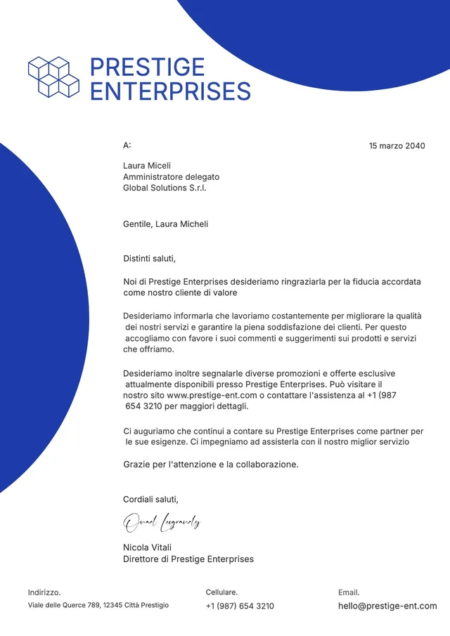 Carta intestata aziendale di ringraziamento