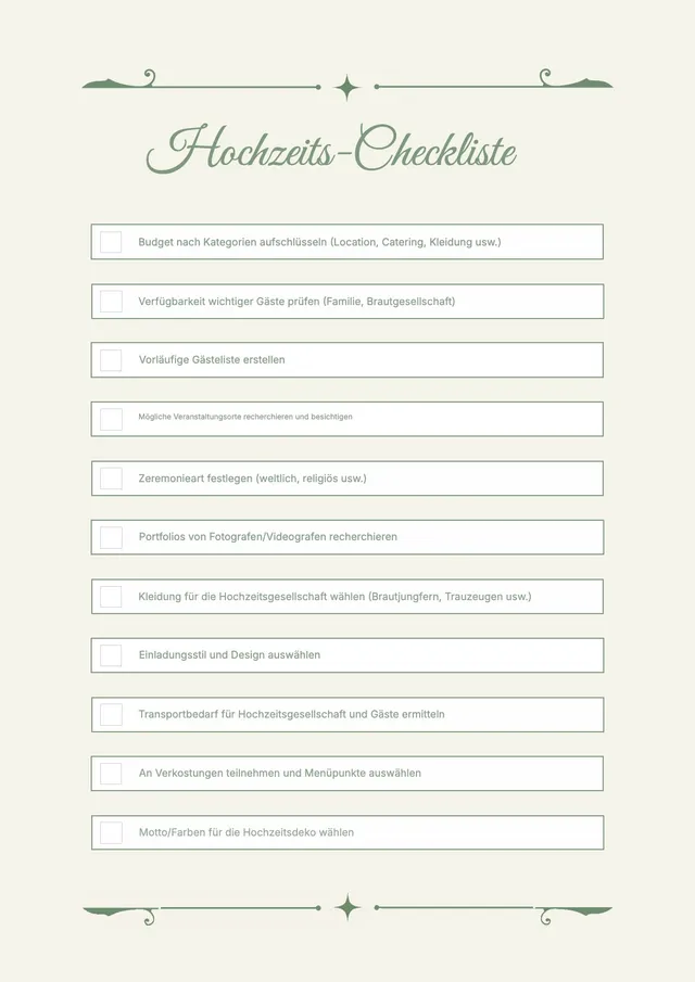 Cremefarbene Hochzeits-Checkliste