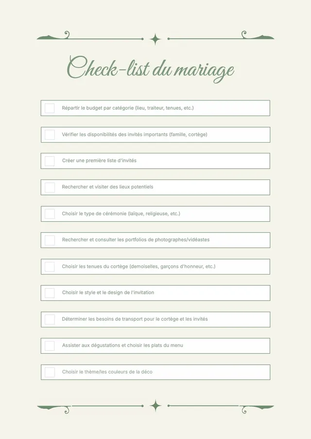 Check-list de mariage crème