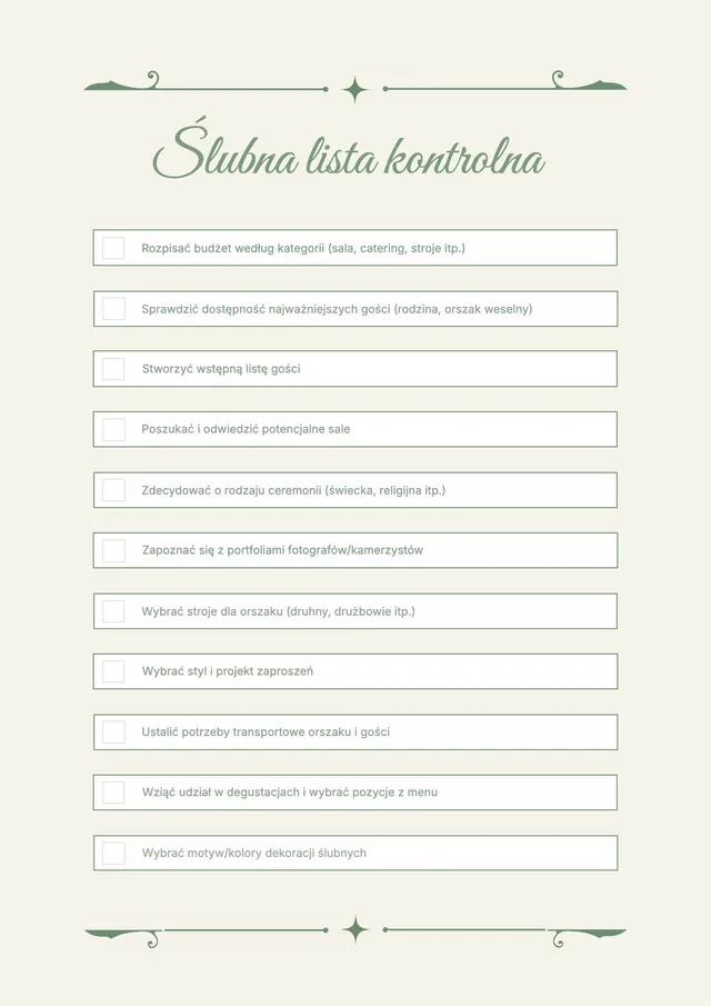 Kremowa ślubna lista kontrolna