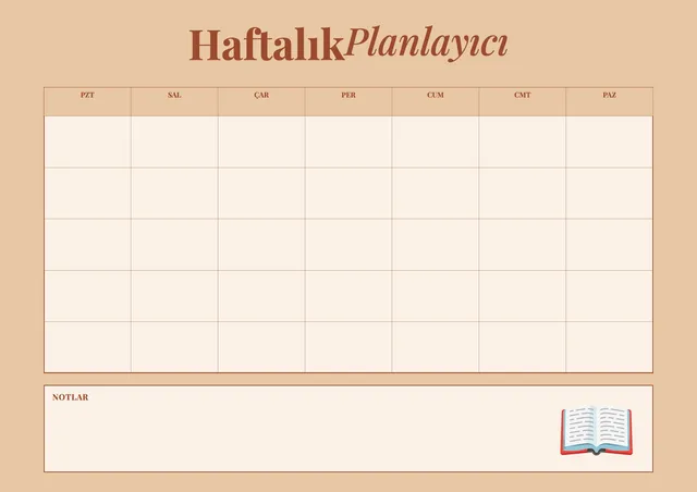 Krem tonlarında haftalık ders programı