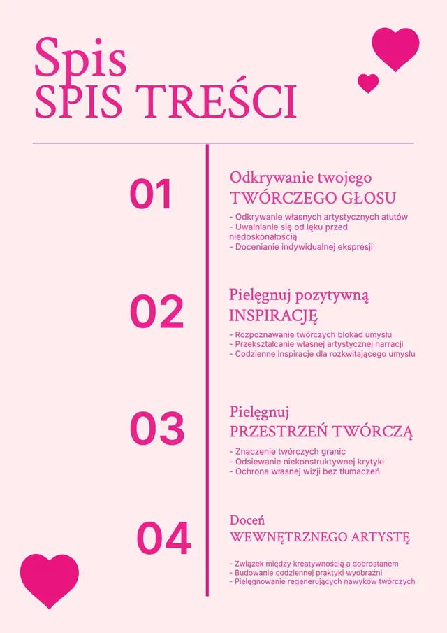 Spis treści kreatywnego zeszytu ćwiczeń
