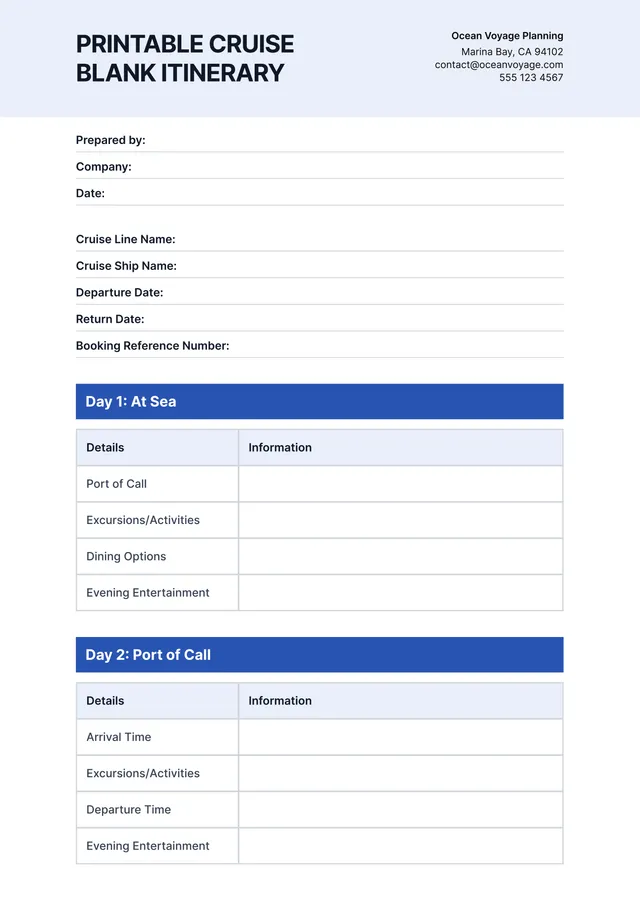 cruise-itinerary form