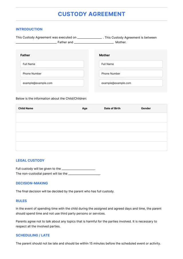 custody-agreement form
