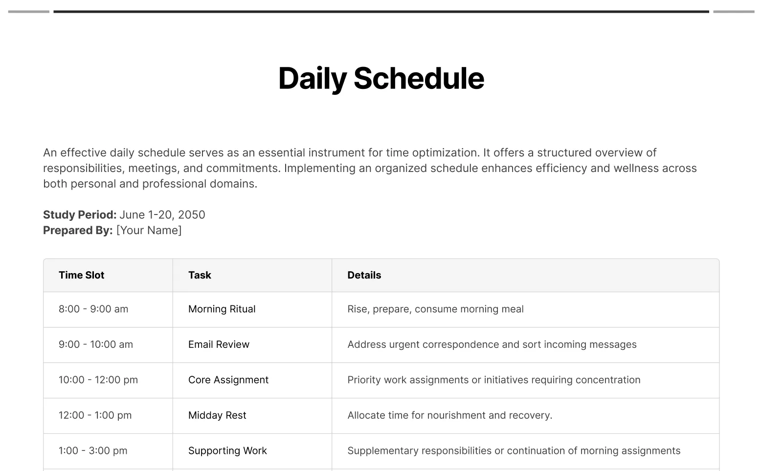 daily schedule
