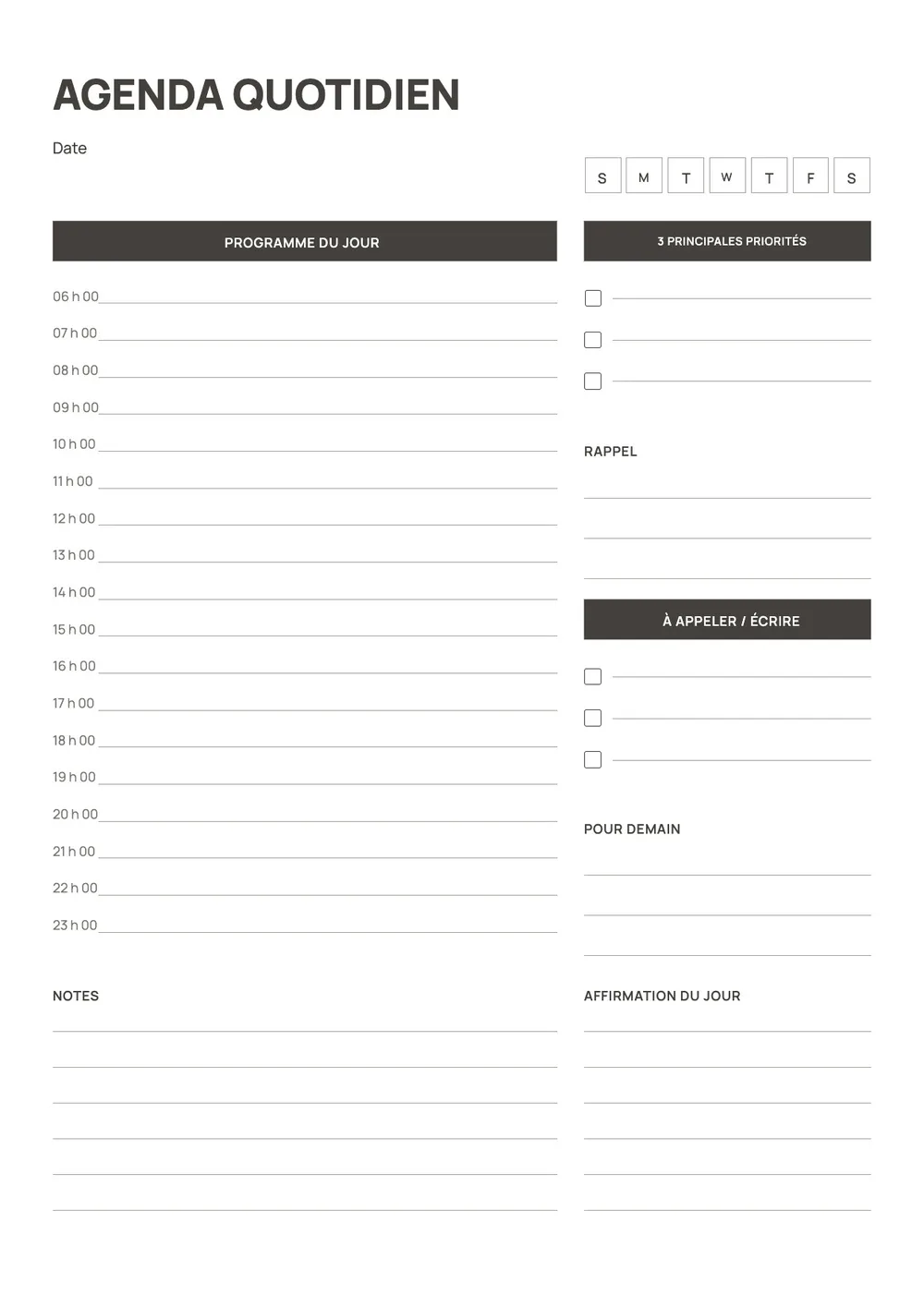 Modèle de planning quotidien