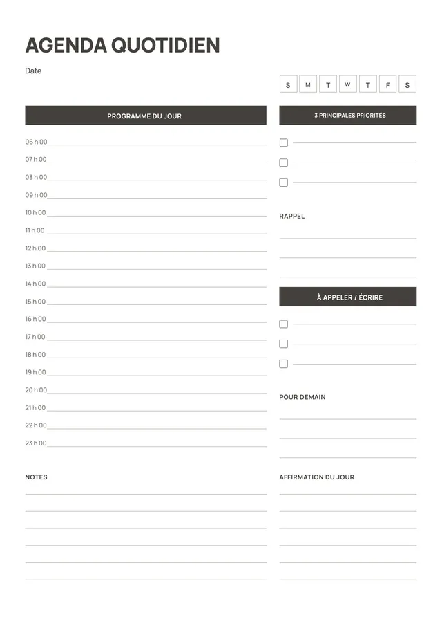 Modèle de planning quotidien