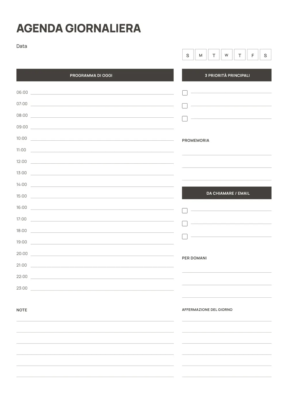 Modello di programma giornaliero