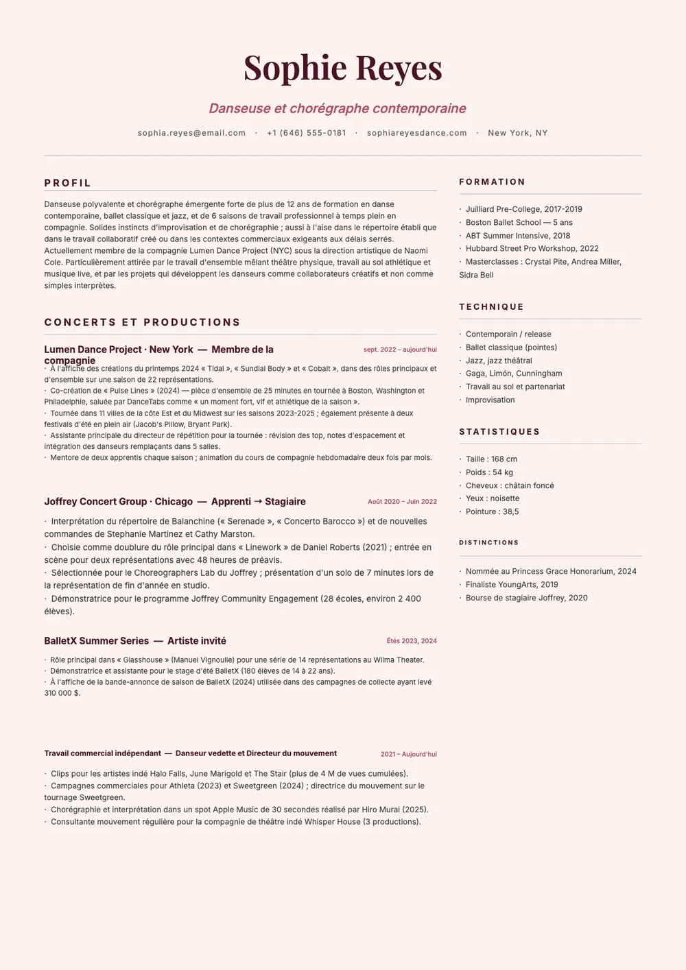 Modèle de CV de danseur