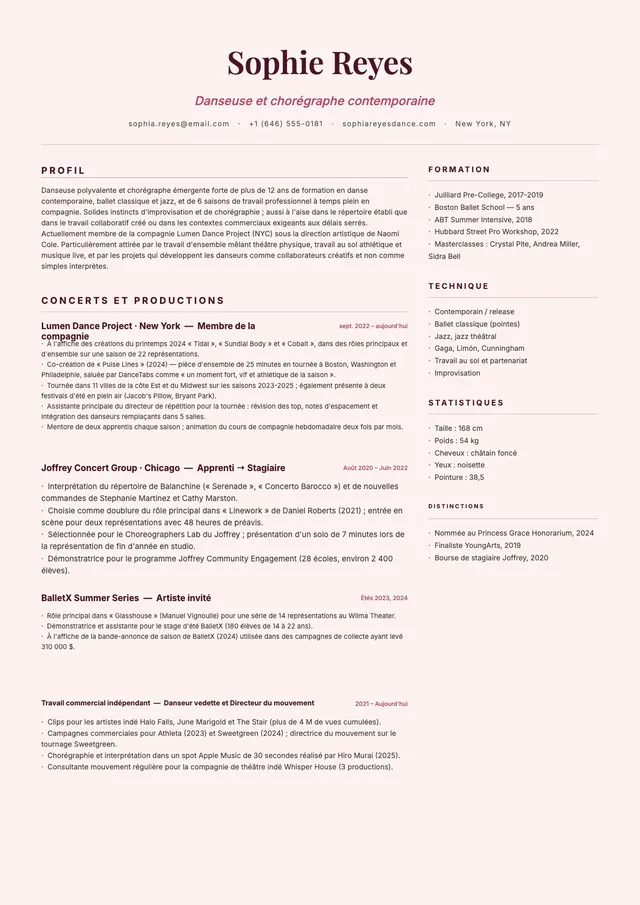 Modèle de CV de danseur