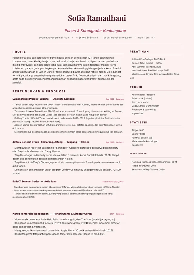 Templat CV Penari