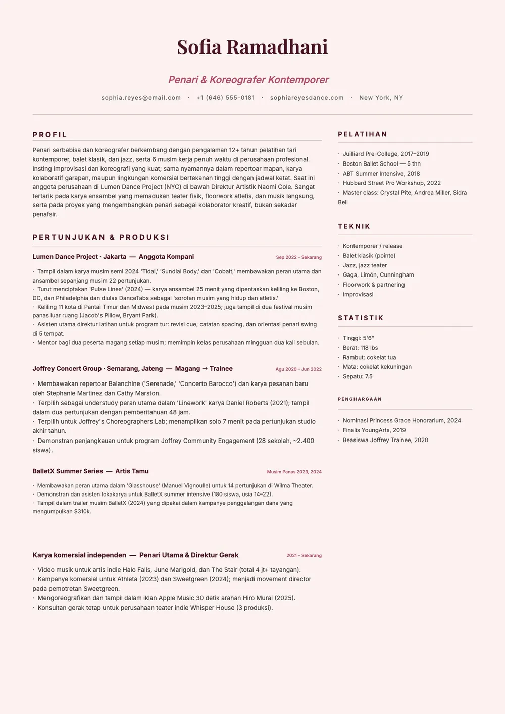 Templat CV Penari