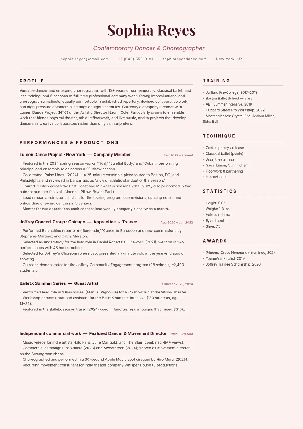 dance-resume form