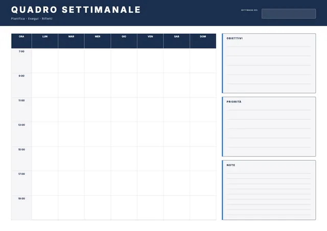 Calendario settimanale con dashboard