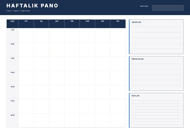 Pano düzenli haftalık ders programı