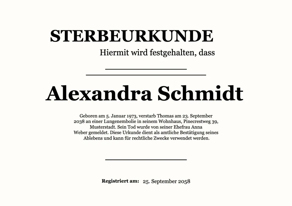 Sterbeurkunde-Vorlage