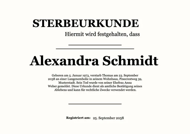 Sterbeurkunde-Vorlage