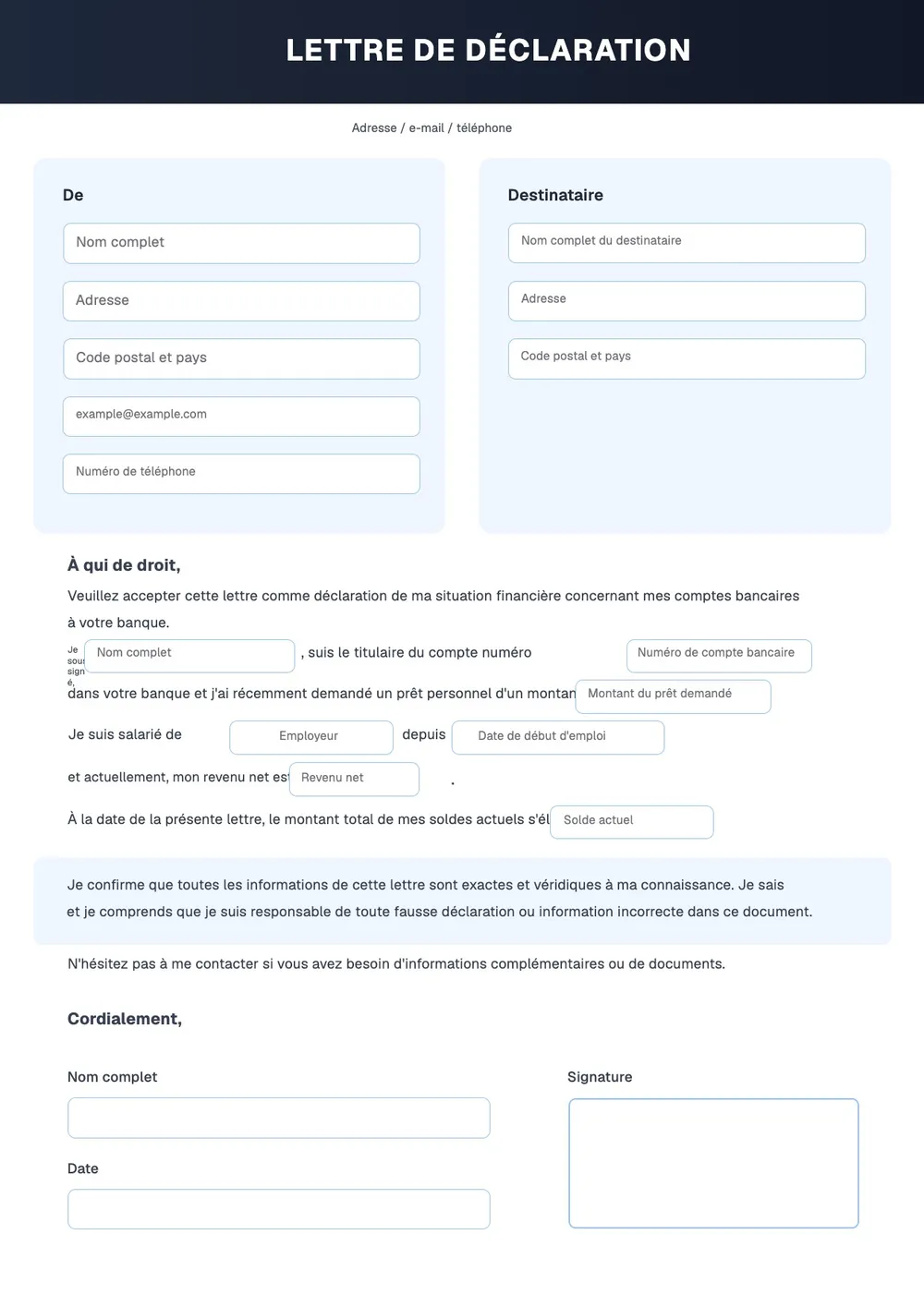 Lettre de déclaration