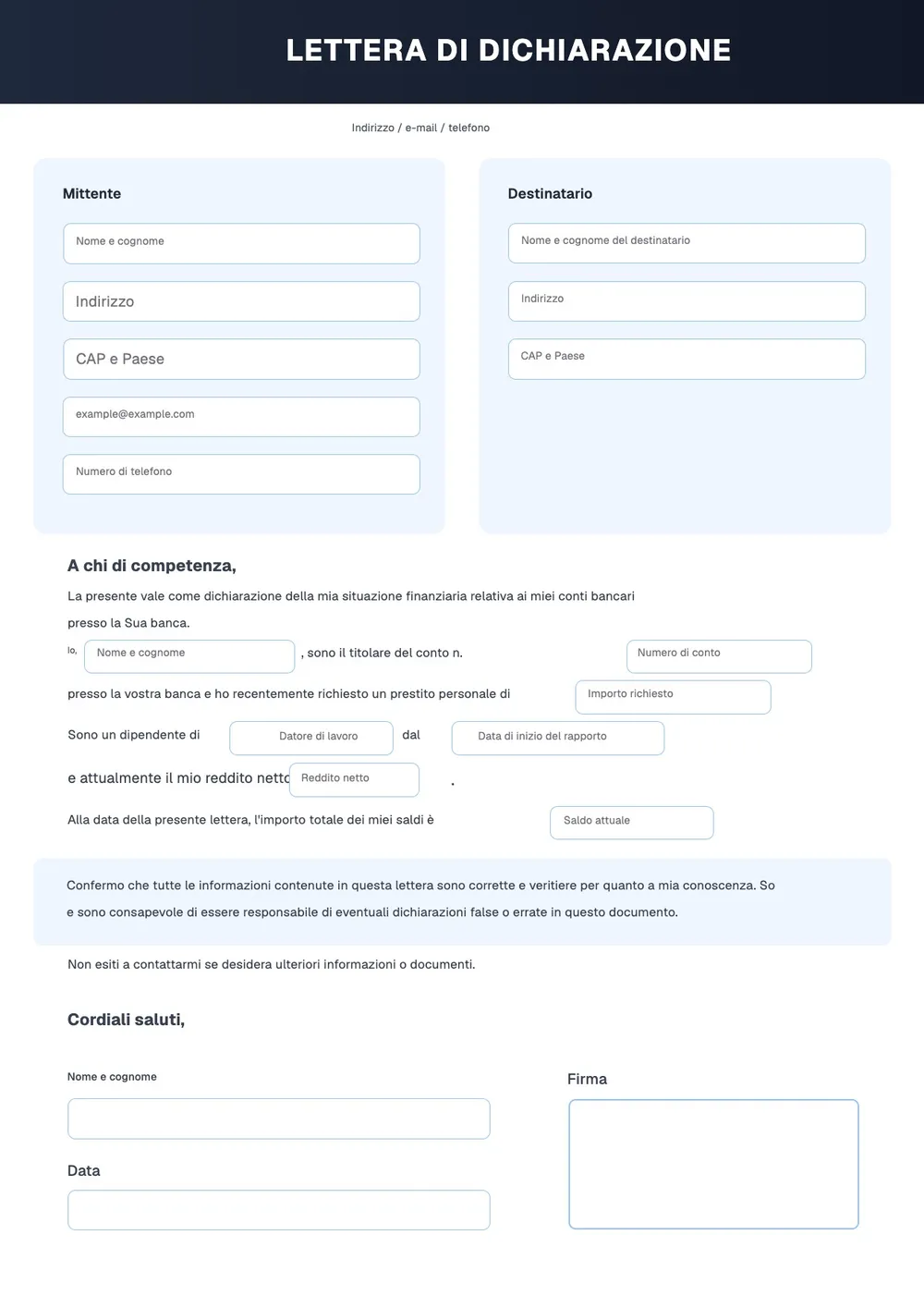 Lettera di dichiarazione