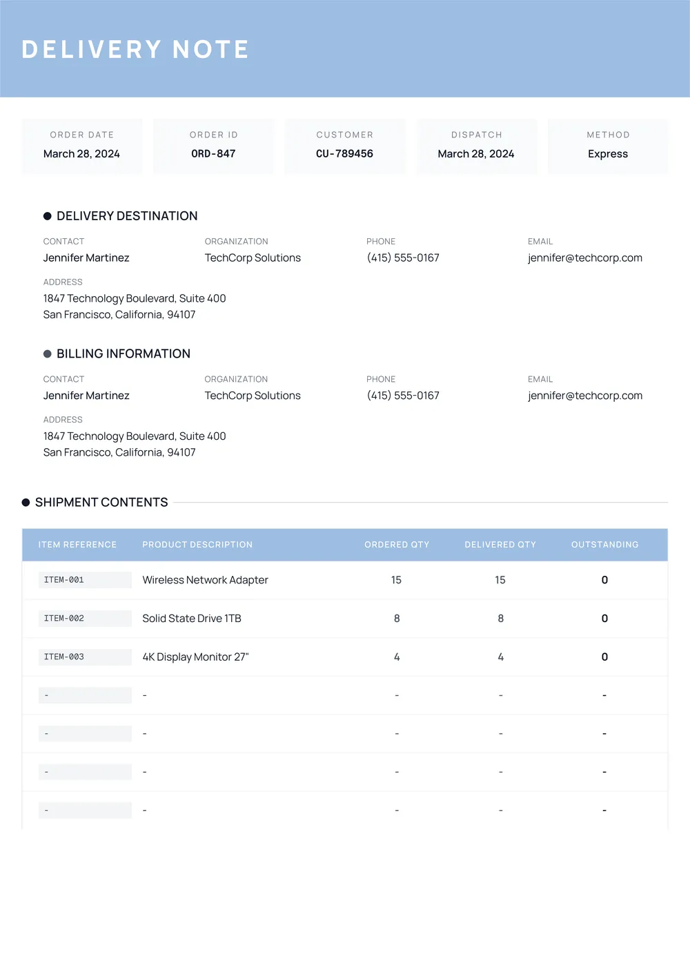 delivery note template