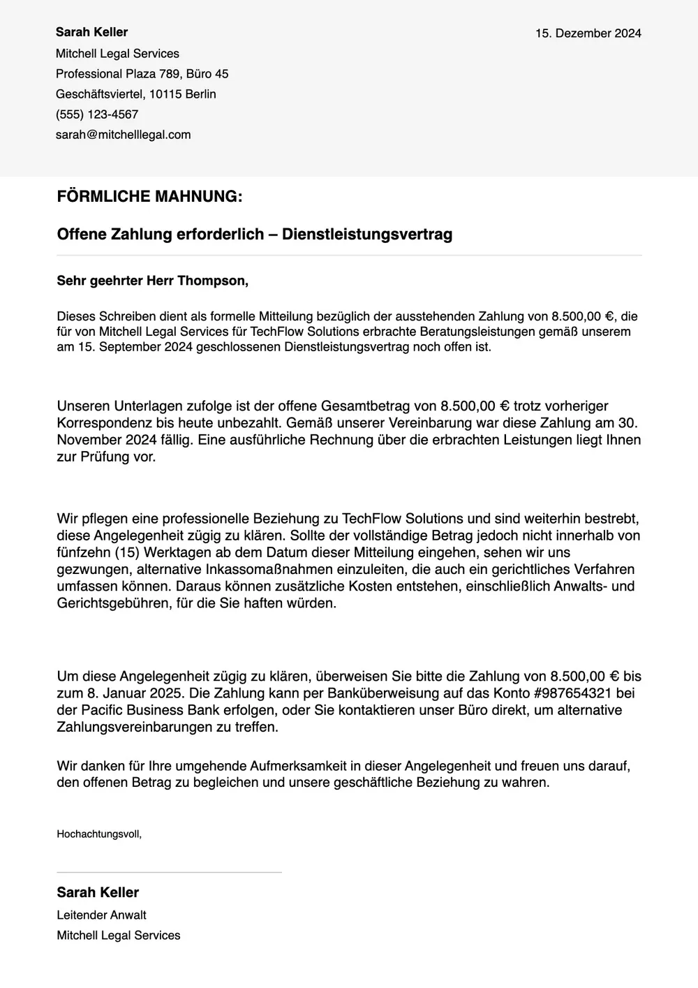 Vorlage für Mahnschreiben