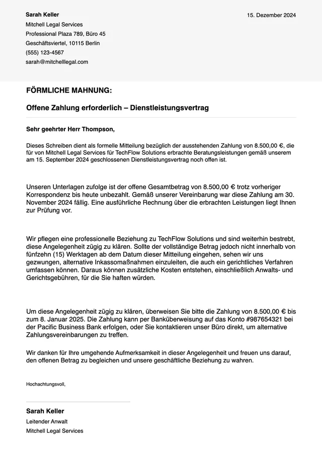 Vorlage für Mahnschreiben