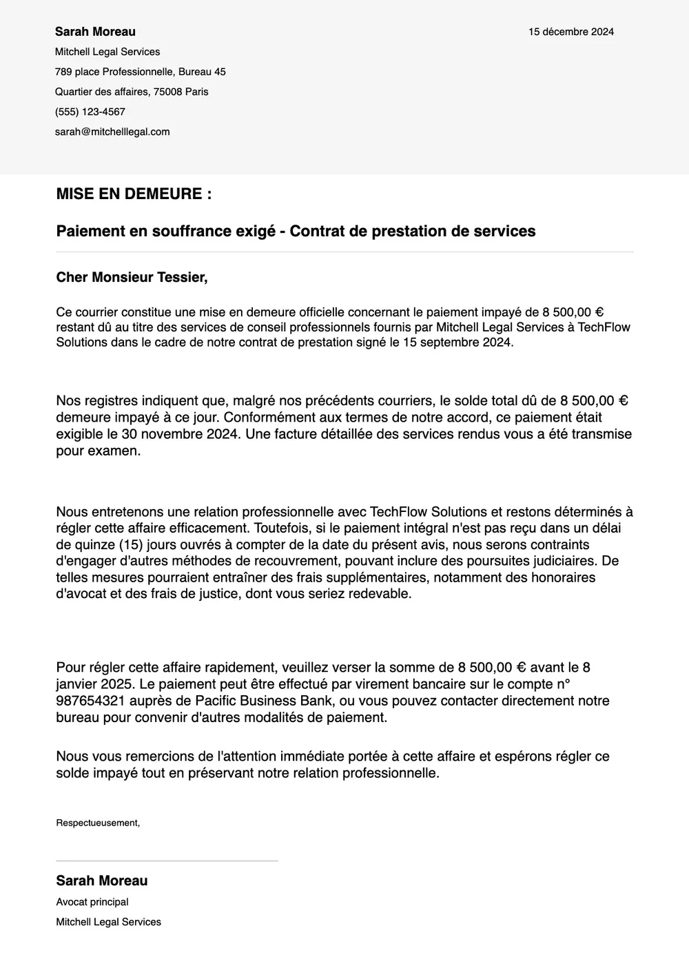 Modèle de lettre de mise en demeure