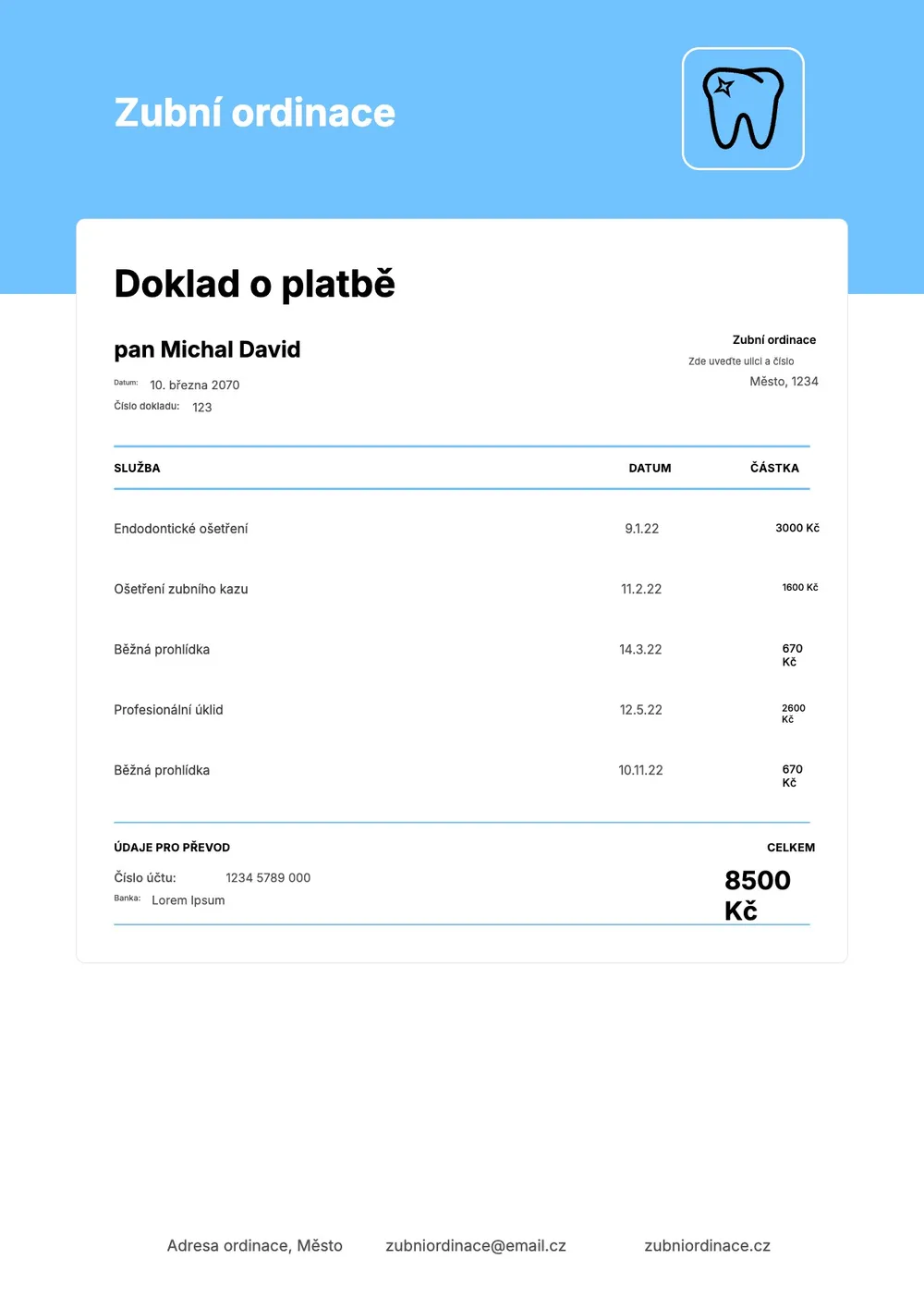 Vzor zubní faktury