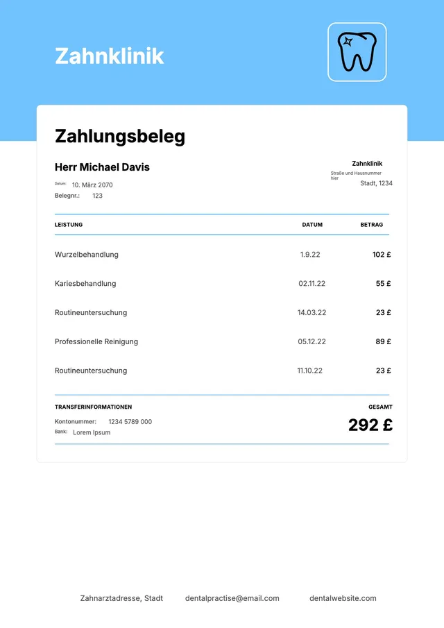 Rechnungsvorlage für Zahnärzte