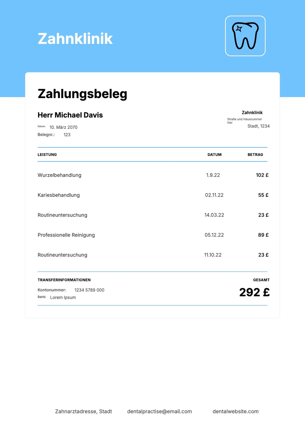 Rechnungsvorlage für Zahnärzte
