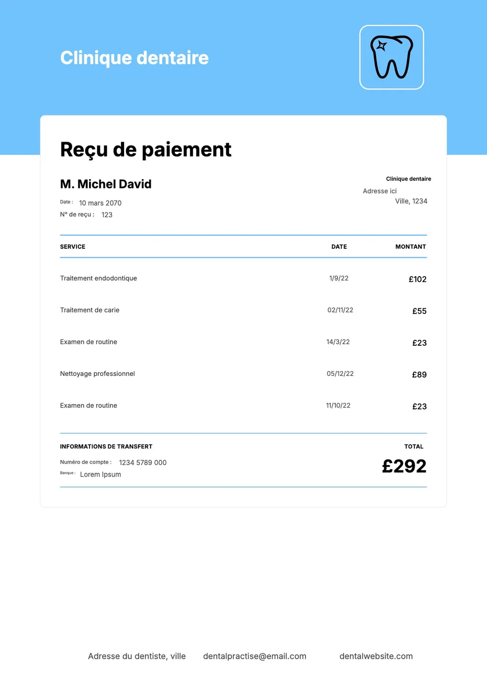 Modèle de facture dentaire