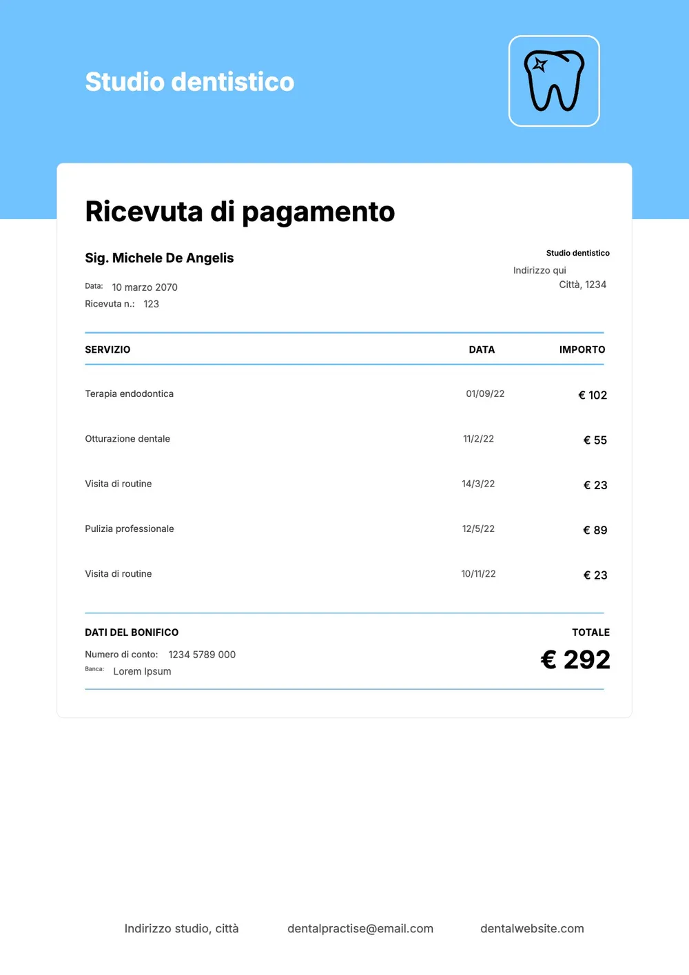 Modello di fattura dentistica