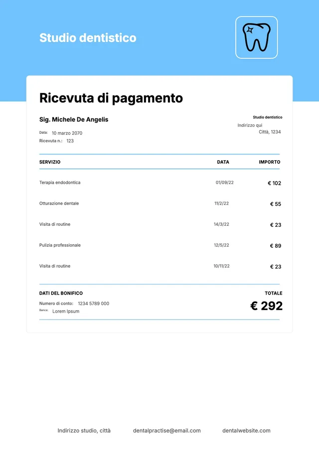 Modello di fattura dentistica