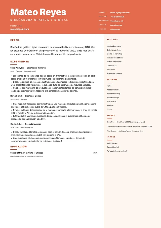 CV de diseñador gráfico digital