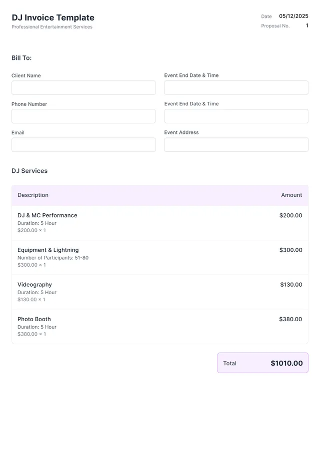 dj-invoice form