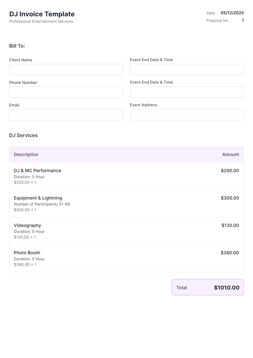 dj invoice template